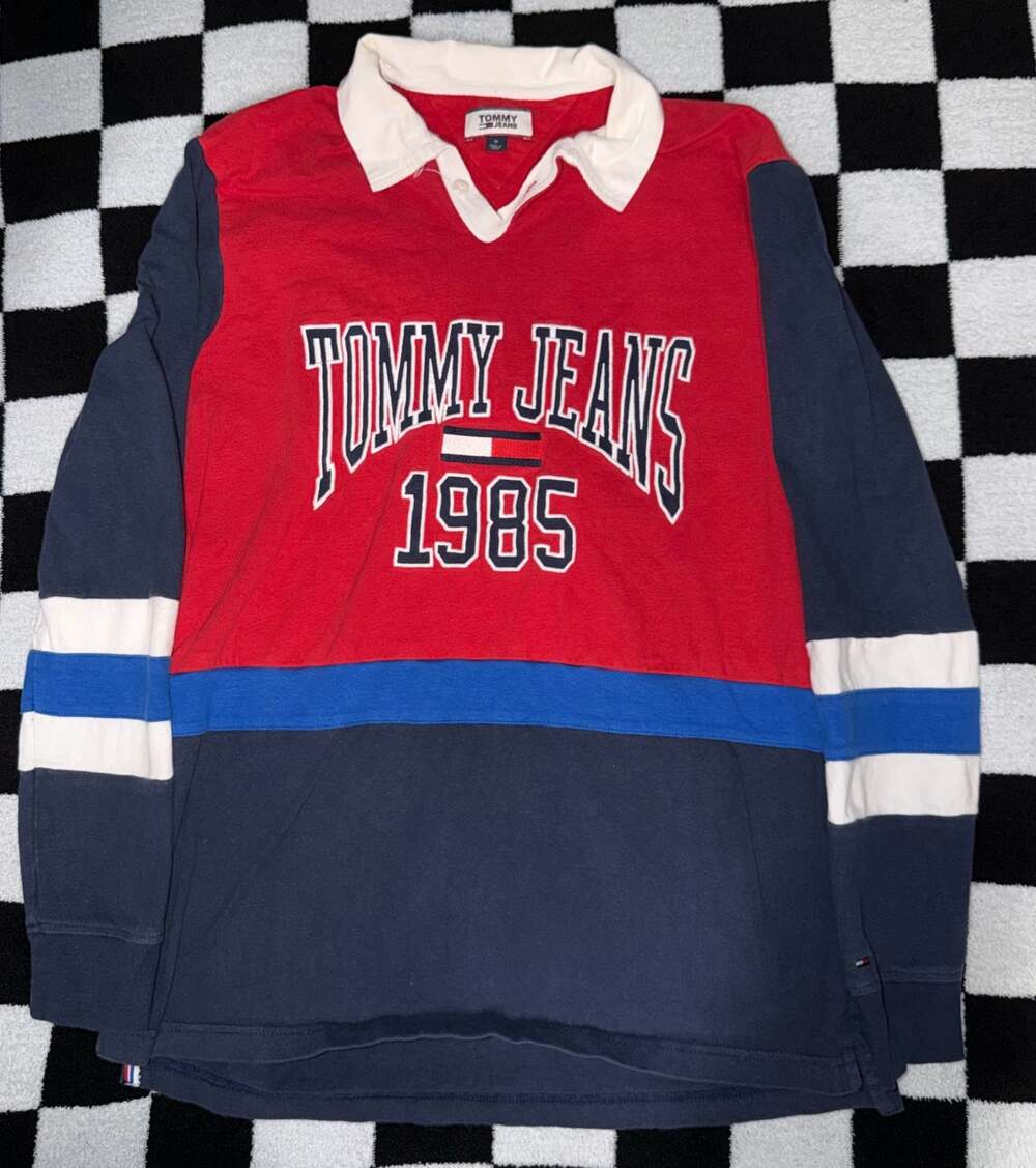 Vintage Tommy Jeans 1985 Colorblock Long Sleeve Rugby Shirt - Picture 1 of 5